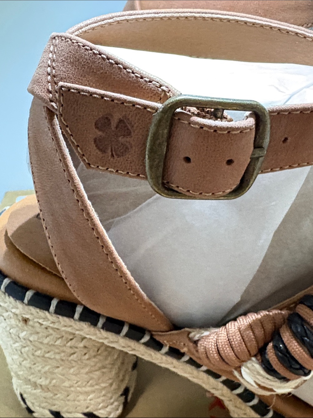 Lucky Brand Brown Braided Espadrille Platform Sandals with Black & Cream Accents - Picture 4 of 7
